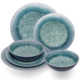 Melamin Geschirr Set Adria Blue für 2 Personen - 6 Teile Blau - Steingutoptik Essgeschirr Campinggeschirr Camping